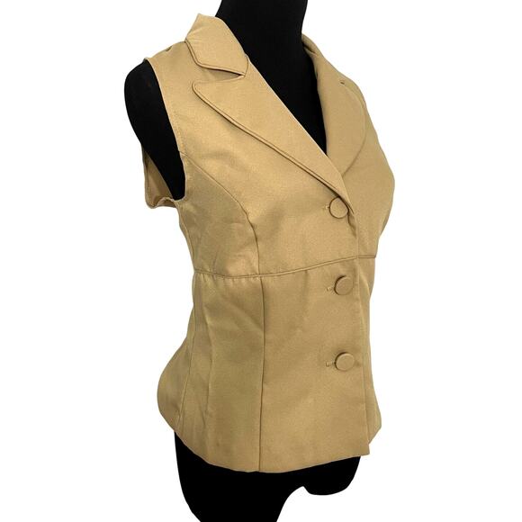 Vintage 90s Waist Coat Vest Camel Sleeveless Top Button Up Notch Collar Minimal - Picture 3 of 9